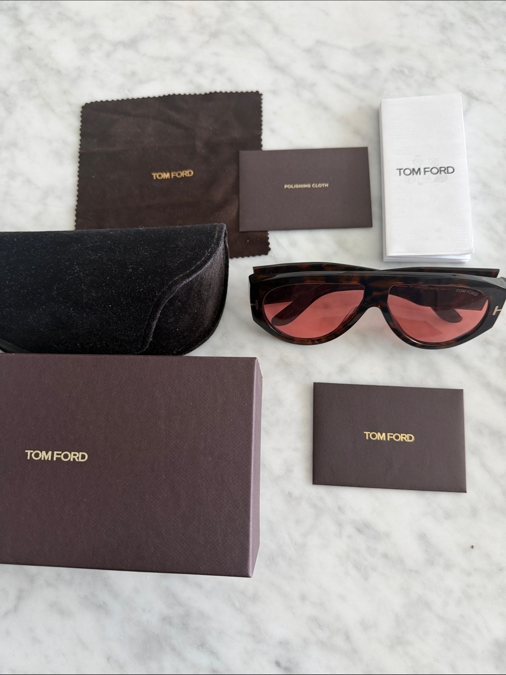 Tom Ford Bronson Tortoiseshell Sunglasses with Rose Lenses and Gold Accents
